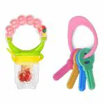 Teri Beri Baby Fruit and Vegetable Nibbler and Infant Baby Tooth Sooter Teether Keys Teething Toys (Pack of 2) (Food Nibbler and Key Teether)