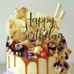 Festiko Happy Birthday Golden, White Cake Topper For Birthday Decoration, Cake Decoration