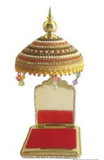 Tej Gifts Microfiber Diamond Studded Umbrella Chhatra for God Idol, Car Dashboard/Office Desk/Table/Home Decor Showpiece, Chatri Aasan for Murti, Ideal Gift Item (Golden, 7.8