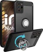 Unistuff Back Case Cover for Micromax in Note 2 with Magnetic Kickstand | Premium Matte Finish | Camera Bump Protection | Rubberized Ring Cover - Night Black, 78022