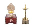Solarbasket Battery Operated Light Silver Coated Laxmi Gifting Diva For Pooja,LED Wicks Jyoti Aarti Niranjan/Deepak and LED Wicks Jyoti Aarti Samai