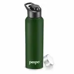 PEXPO Chromo Pro 1000 ISI Certified Stainless Steel Sports/Fridge Water Bottle With Sipper & Steel Cap, 950ml, Military Green | BPA Free | Water Bottle for Office, Gym, School, Yoga | RCB Edition