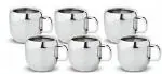 LIMETRO STEEL Double Wall Stainless Steel Tea Cup 100 ml (Pack of 6)