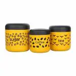 Kissan -Tea Coffee & Sugar (TCS) Container/Canisters for Kitchen | Premium Multicolor Coated & Printed Storage Canister Set of 3 | Capacity - Coffee - 300 ml, Tea 500 ml, Sugar 650ml | Yellow |