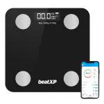 beatXP Smart Bluetooth BMI Weight Machine for Body Weight with 12 Essential Body Parameters, Wireless Body Composition Scale with Easy App Sync | Black