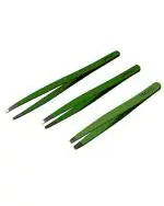 PagKis Slant Tip Metal Tweezer Plucker Set - Pack of 3 (4, 4.5 and 5.5 Inches), Green
