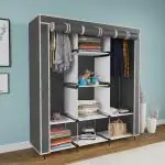Eco Shopee 6+2 Fancy Layer Collapsible Wardrobe Almirah Portable Cloth Rack Foldable Cupboard for Clothes Storage Organizer Shelves Non Woven Fabric and PP Plastic Storage Unit (Self Assemble) (88130 , Grey)
