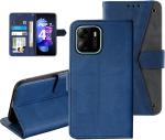 Autofocus Faux Leather Back Case Flip Cover for Tecno Pop 7 Pro with ID Card Slot | Foldable Stand | 2 Card Slot | 1 Cash Slot | Magnetic Closure - Executive Blue, 23651