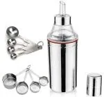 Finality Silver Stainless Steel Oil Dispenser With Measuring Cup And Measuring Spoon (Combo Of 9)