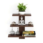 WUDCAFE Wooden Wall Shelves for Living Room | for Home Decor Items | Floating Book Rack for Study Room, Office, Kitchen 3Tiers | Size- Standard | Colour- Brown