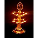 E-DAMEN Led Diya Lamp Decorative Double Layer Golden OM Design Deepak for Mandir 2 Layer Lamp for Home DE-danme ecoration Temple Mandir Office Festival Deep Decoration (Pack of 1,14 Led,21x9x9 cm)