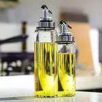 SZONZ GlassOlive Oil and Vinegar Dispenser Bottle Cooking Cruet for Kitchen Measuring Dispenser for Kitchen and BBQ Cruet Stainless Steel Pour Spout (300 500 ml Borosilicate Bottle 2 pc)
