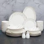 Swasha Fine Bone China 36 Pieces Dinner Set, Premium and Designer Crockery Dinnerware Set (White Colour)