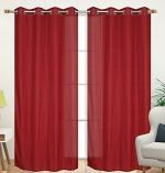 Skirmish Floristry Texture Striped Red Solid Polyester Window Curtains 152 x 121 cm (FRC-01-Net-T-5-FT-Red-Set-1)