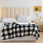 BSB HOME Polyester Micro-Mink Solid Double Bed Sherpa Blanket 228 x 220 cm-Black Check