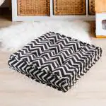 Faburaa Aura Printed Floor Sitting Box Square Cushion for Bedroom, Living Room (Black & White, Size - 16 X 16 Cm)
