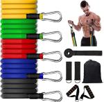 ShopiMoz Resistance Band, Exercise, Stretching and Workout Toning Silicone Tube Kit for Men and Women, Set of 11, Multicolour (Multicolor)