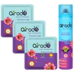 AIRODO Floral Crush Air freshner power pocket gel (3)and Room freshener Bottle(1) combo Spray, Blocks (4 x 1 Units)