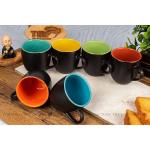 TMF Black Mate Tea Cup Inside Multicolor Tea Cup Set of 6 Pcs Ceramic Coffee Mug (180 ml, Pack of 6)