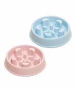 Emily Pets Slow Feeder Dog Bowl Fun Feeder No Chocking Slow Feeder Bloat Stop Dog Cat Food Water Bowl with Funny Pattern (Set of 2, Blue-Pink)
