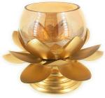 SHREEJEE CANDLE AND FRAGRANCEHOUSE Lotus Shape Candle Stand with Crakle Glass Holder for Home Decoration Special Occasions Side Table Decoration Gift Set for Festival Decoration Gift