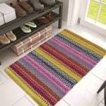 Budhraj Durry Udhyog Boho Bathroom Rug 2'x 3' Cotton Woven Washable Small Area Rugs with,Multicolor Kitchen Rug Carpet Bath Mat Front Door for Living Room Kitchen Bedroom Cotton Kilim Dhurrie (60X90 Cm)