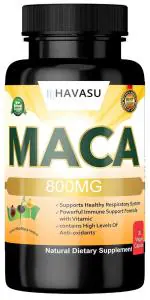 HAVASU Organic Maca Root Black, Red, Yellow 800 MG per Serving 30 Vegan Capsules Peruvian Maca Root Gelatinized Pure Non GMO Supports Reproductive Health Natural Energizer Pack 1