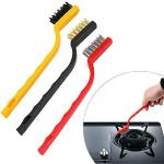 TENEZA Mini Plastic Gas Cleaning Tool Kit Wire Brush Set Brass Nylon Stainless Steel Bristles Household Cleaning Brush for Gas Stove Burner Car Kitchen Tiles Tap Cleaning Tool (Pack of 6 Brushes)