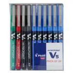 Pilot Hi-Tecpoint V5 Extra Fine Point Liquid Ink Pen | Tip Size - 0.5 MM | Unique Dimple Tip Technology | Ink Colour - 16 Blue, 2 Black, 1 Red and 1 Green | Pack of 20