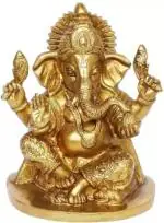 BrassAura Brass Ganesh Bhagwan Idol Ganesha Statue Ganpati Murti for Home Décor Decorative Showpiece - 17.8 cm Brass