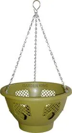 GARDEN KING 12 Inch Olive Green Plastic Hanging Basket for Home Garden (1 PC)