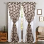Jvin Fab Brown Embroidery Curtains, 6.5 Feet (Set Of 2)