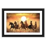 SHSWorks Digital Reprint | Fengshui Seven Running Horses | Framed Vastu Wall Art Canvas Painting | Signed by Artist | Copyright Protected Artwork | Multicolour 12x17 Inch