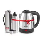Milton Euroline Combo Set Go Electro Stainless Steel Electric Kettle, 1.5 Litres, Silver and Flip Lid Thermosteel Hot or Cold Stainless Steel Water Bottle with Jacket, 500 ml, Silver