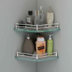 Plantex Premium Flower Glass Corner Shelf for Bathroom&Kitchen Shelf (Transparent, 9x9 Inches) - Pack of 2