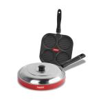 Sumeet Red Aluminium Combo pack of Mini Multi Snack Maker, Pizza Pan With Lid (Pack Of 2)