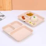 Eha Earth Friendly 3 Partition Plates for Kids | Plate Set of 2 | 8 inch | Made with Rice Husk | Breakfast Plates | Lunch Plates | Unbreakable Dinner Plates Set | Microwave Safe Plates | Sand Castle