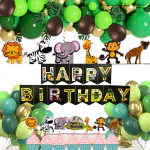 House of Banter Premium Animal Jungle Theme Birthday Decorations- 55pcs - 1 Banner, 7 Animal Cutouts, 40 Balloons, 7 Caketop (Animal Jungle Birthday Theme Decoration Set for Boys, Girls, Kids Party)