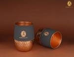 Atya Luxury Pure copper glass with half hammered half silk glass 450 ml ( Pack of 2 ) GREY