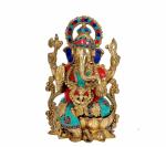 Idol Collections Multicolor Brass Lord Ganesha Ganpati Idol Vinayak, Gold Large Krishna Playing Flute Statue, 36 Inch