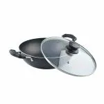 Nirlon Black Aluminium Non-Stick Induction Deep Kadhai with Glass Lid 3 L