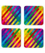 Whats Your Kick Vector Design Rainbow Cross Lines Design Printed Set of 4 Coaster With metal Stand