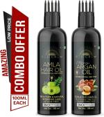 Desi Crew Amla and Morocan Argan Oil Cold Pressed for Skin, Body and Hair Care Hair Oil 100 ml Each