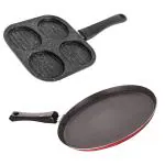 Rust Proof Non Stick Dosa Pan + 4 Cavity Pan Cake pan Combo Set Induction Bottom | Dosa Tawa Uttapam Tawa Grill Pan pan Cake Moulds Cookware Set pack Of 2