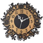 Nozvera 15 Inches Wall Clock for Home Stylish Latest Handcrafted Wooden Silent Non Ticking Analog Wall Clock Decorative Wall Clock for Home Living Room Bedroom Office ( 38cm * 38cm , Black Gold )