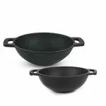 The Indus Valley Pre-Seasoned Cast Iron Cookware Set | Kadai (20.5cm/1.4L) + Kadai (25.6cm/2.2L) | Kitchen Cooking Combo Pots and Pans Set of 2Pcs | Naturally Nonstick