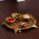 WELNO International Pooja Thali Set Mandir Decoration Items Aarti Plate Diwali LAXMI PUJAN Ganesh CHATURTHI RAKSHABANDHAN KARWA CHAUTH Items(GOLD)