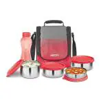 Milton Tasty 4 Stainless Steel Combo Lunch Box With 4 Containers, (1 - 200 ml, 2 - 320 ml Each, 1 - 500 ml) and 1 Bottle, 500 ml, Red