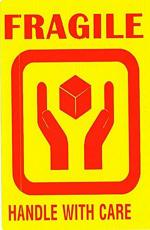 Blackdreams Yellow, Black Fragile Stickers Labels Handle With Care Big Logo - 4 X 6 Inch (Pack Of 200)