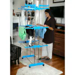 LOOT-LEY Premium Heavy Duty Stainless Steel Foldable Cloth Drying Stand/Clothes Stand for Drying/movable/Cloth Stand/Clothes Dryer/Laundry Racks for Drying for Indoor/Outdoor/Balcony (3 Tier) Sky blue heavy loading capacity+space-saving